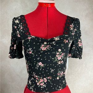 Ruffles and lace black summer floral top